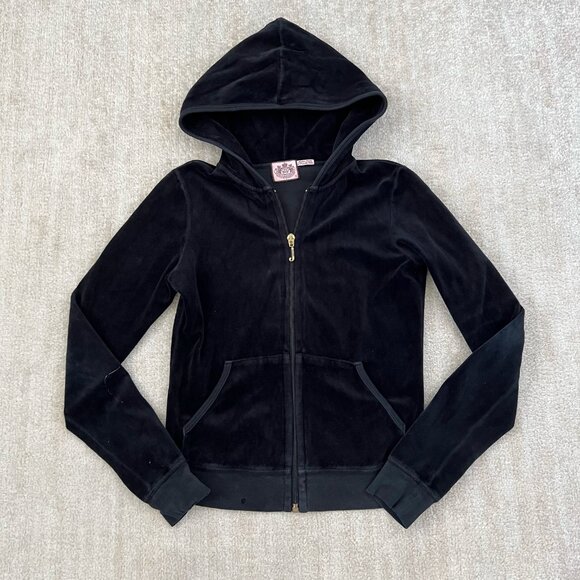 Juicy Couture Velour Zip Up Hoodie Track Jacket M Black - Picture 1 of 13